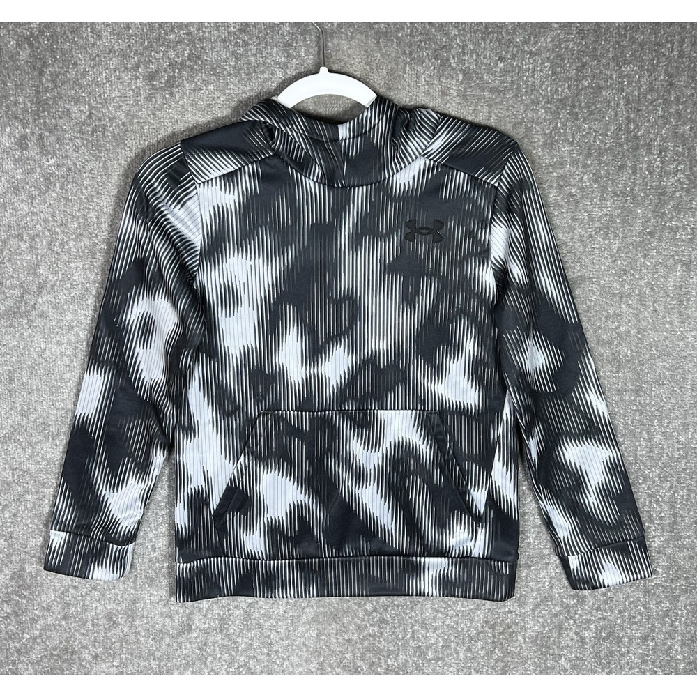 Under Armour Hoodie Youth Medium Loose Black Gray Fleece Lined Long Sleeve‎